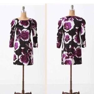 Anthropologie Leifsdottir Floral Black Silk Dress